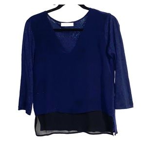 Sandro 3/4 sleeve top silky front w/ sheer bottom